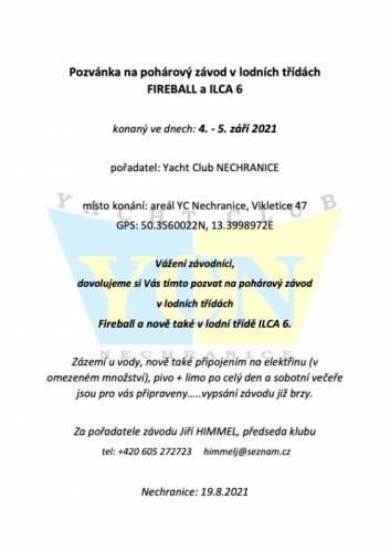 Pozvánka na pohárový závod tříd Fireball a ILCA 6 na Nechranicích